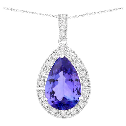Tanzanite Pendant Necklace Diamonds 3.12 Carats 14K White Gold