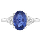 Blue Sapphire Ring With Diamonds 3.12 Carats 18K White Gold
