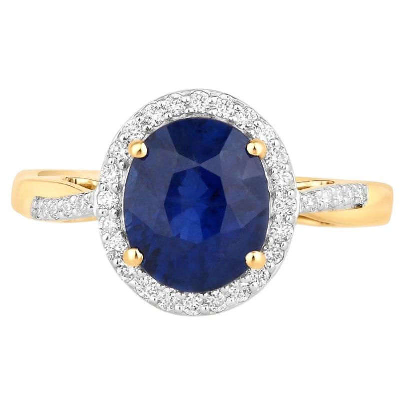 Blue Sapphire Ring With Diamonds 2.82 Carats 18K Yellow Gold