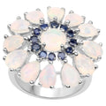 Ethiopian Opal Flower Ring With Blue Sapphire 3.92 Carats Sterling Silver
