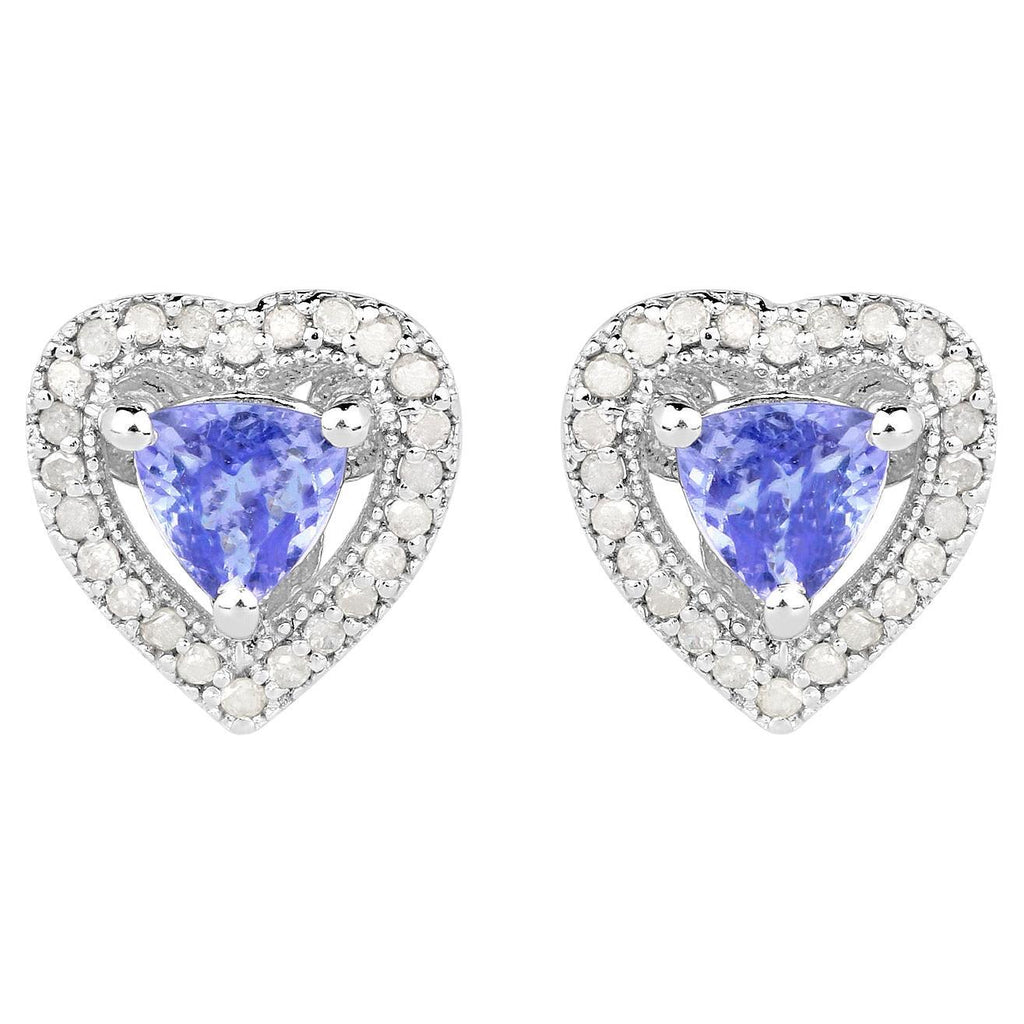 Natural Tanzanite Heart Earrings With Diamonds 1.16 Carats Sterling Silver
