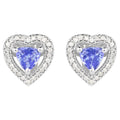 Natural Tanzanite Heart Earrings With Diamonds 1.16 Carats Sterling Silver