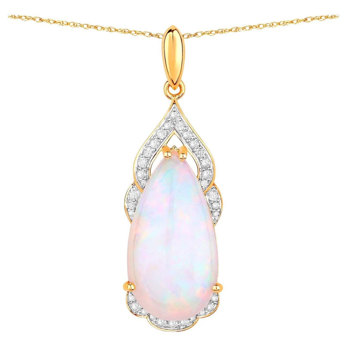 Ethiopian Opal Pendant Necklace Diamonds 9.37 Carats 14K Yellow Gold