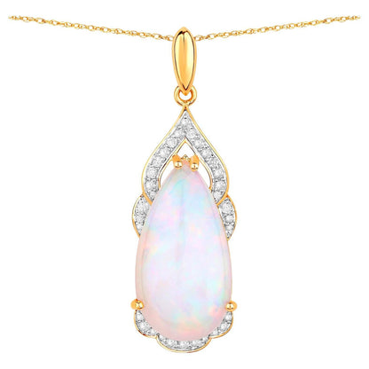 Ethiopian Opal Pendant Necklace Diamonds 9.37 Carats 14K Yellow Gold