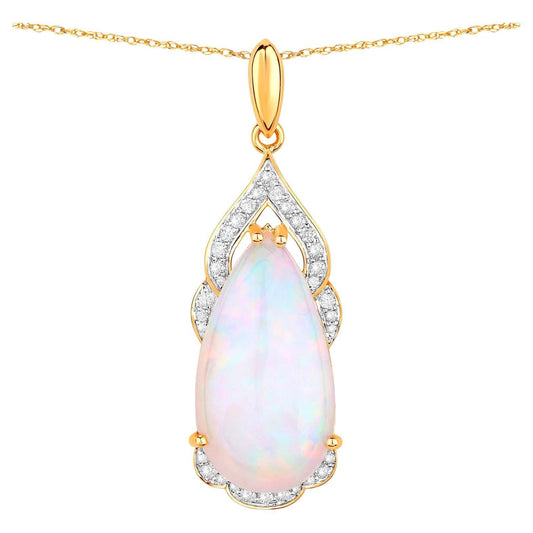 Ethiopian Opal Pendant Necklace Diamonds 9.37 Carats 14K Yellow Gold
