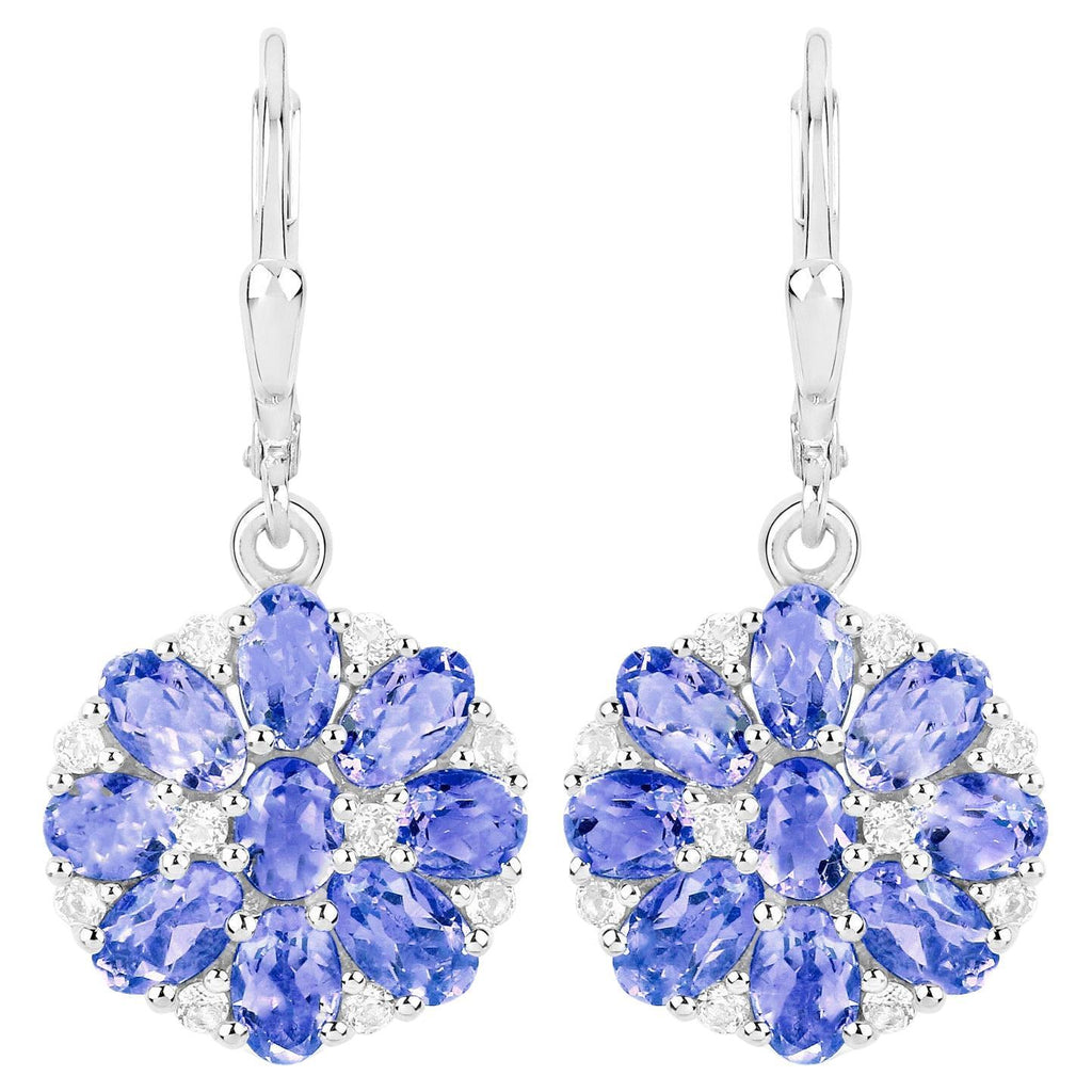 Tanzanite Cluster Dangle Earrings White Topaz 2.9 Carats