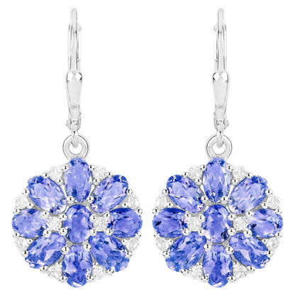 Tanzanite Cluster Dangle Earrings White Topaz 2.9 Carats