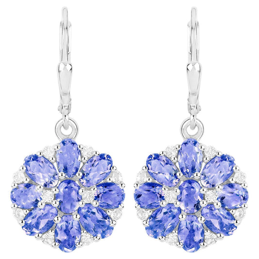 Tanzanite Cluster Dangle Earrings White Topaz 2.9 Carats