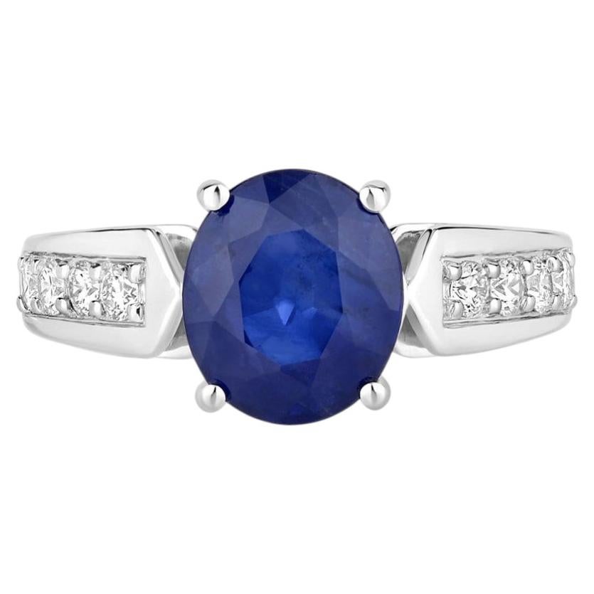 Blue Sapphire Ring With Diamonds 3 Carats 18K White Gold