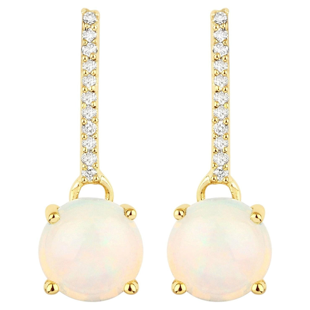Ethiopian Opal Earrings With Diamonds 1.02 Carats 10K Yellow Gold