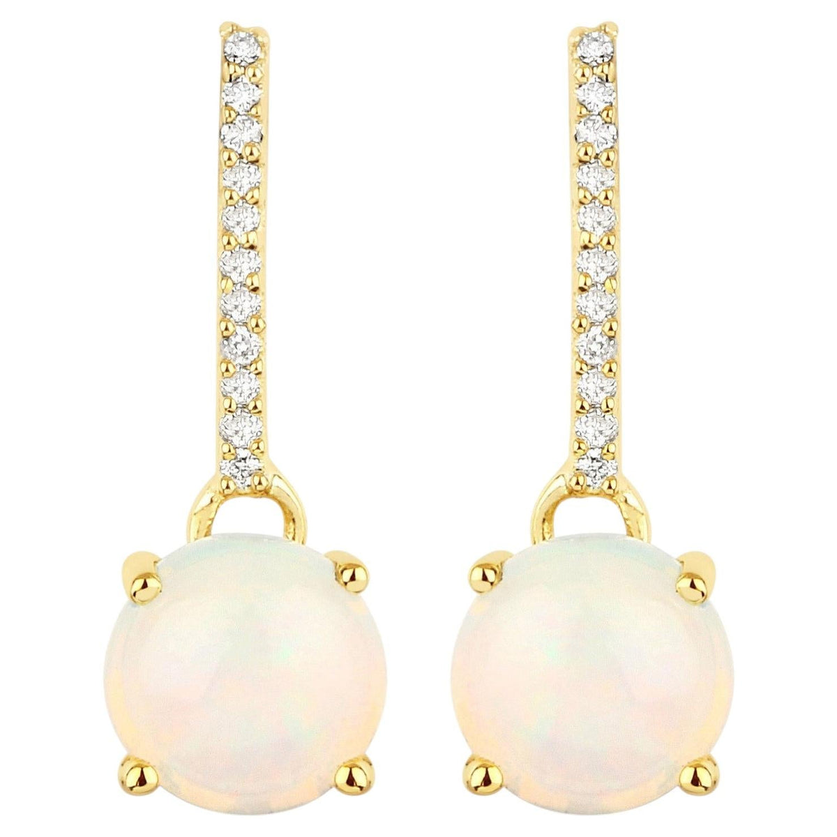 Ethiopian Opal Earrings With Diamonds 1.02 Carats 10K Yellow Gold