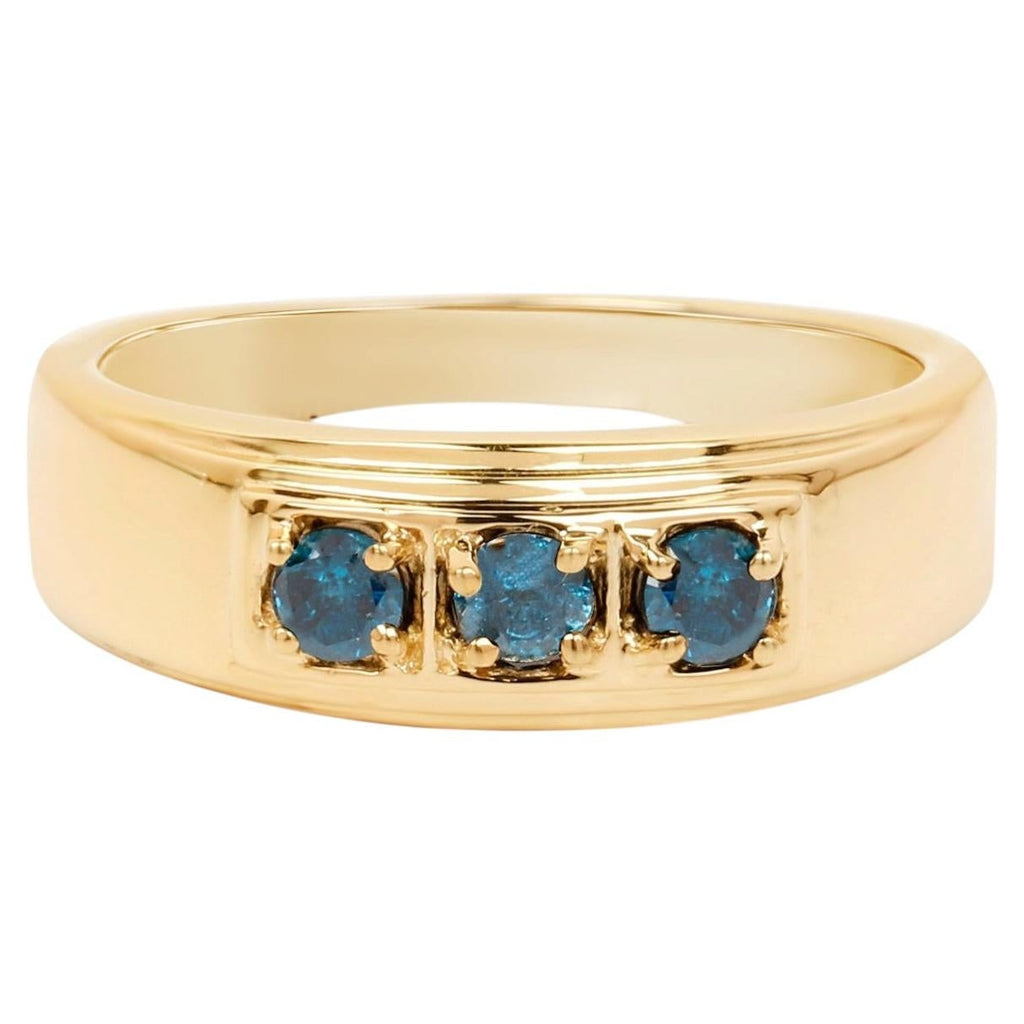 Blue Diamond Ring 0.32 Carats Gold Plated Silver