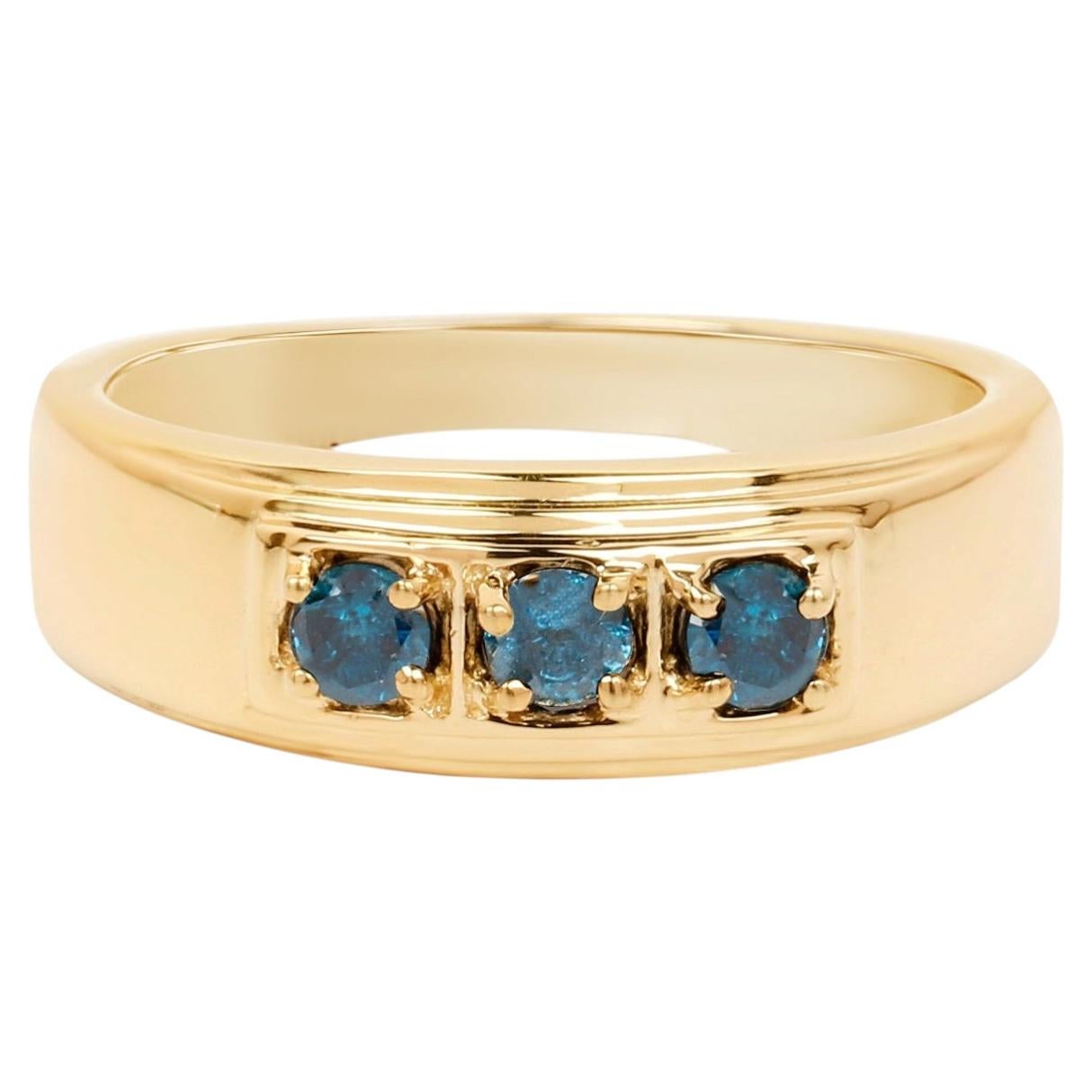 Blue Diamond Ring 0.32 Carats Gold Plated Silver
