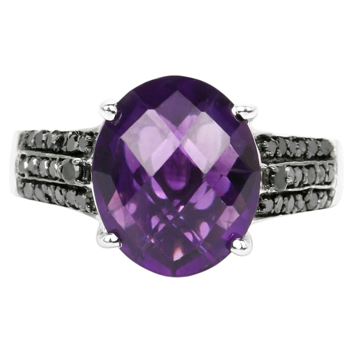 Amethyst Ring With Black Diamonds 3.92 Carats Sterling Silver