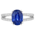 Blue Sapphire Ring With Diamonds 2.86 Carats 18K White Gold