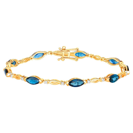 Natural Blue Sapphire Bracelet With Diamonds 5.54 Carats 14K Yellow Gold