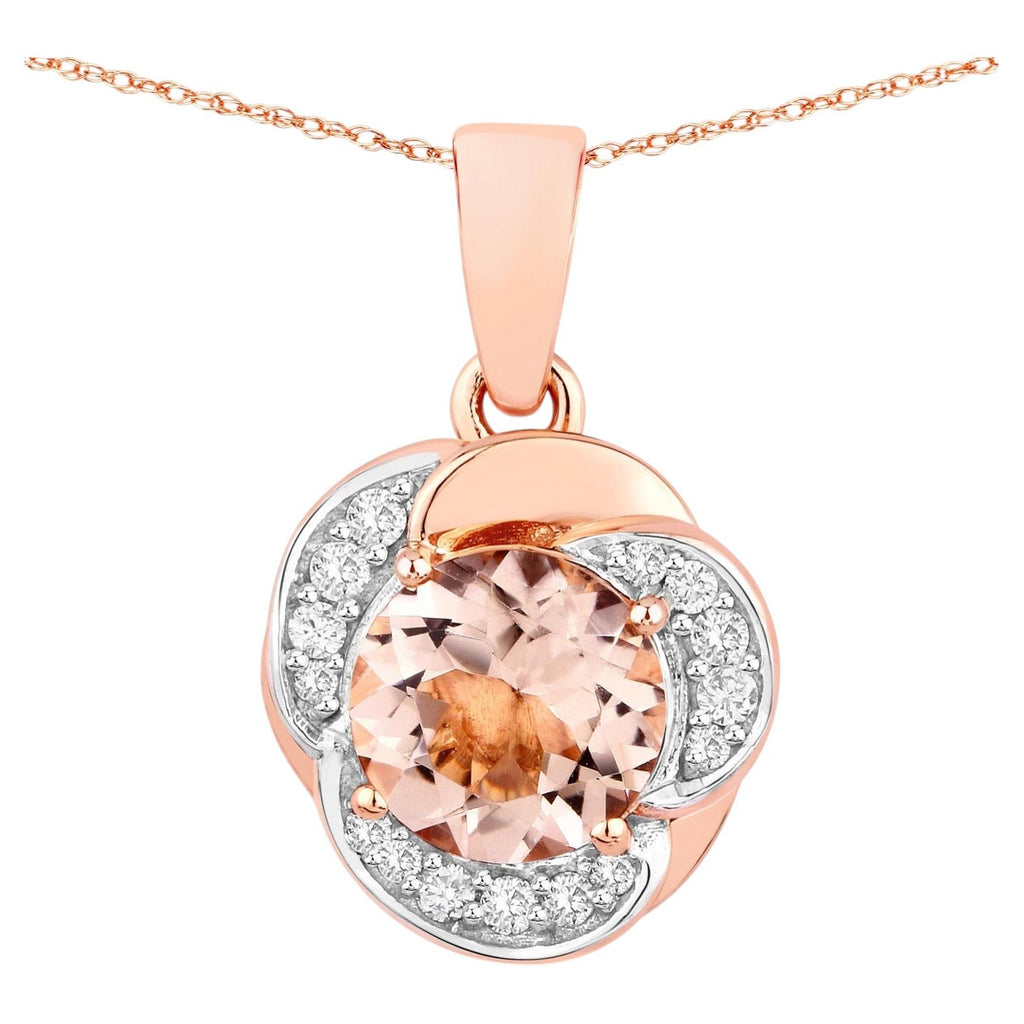 Morganite Flower Pendant With Diamonds 1.06 Carats 14K Rose Gold