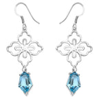 Swiss Blue Topaz Dangle Earrings 12.8 Carats Rhodium Plated Silver