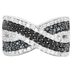 Blue Diamond Ring With White Diamonds 1.52 Carats Sterling Silver