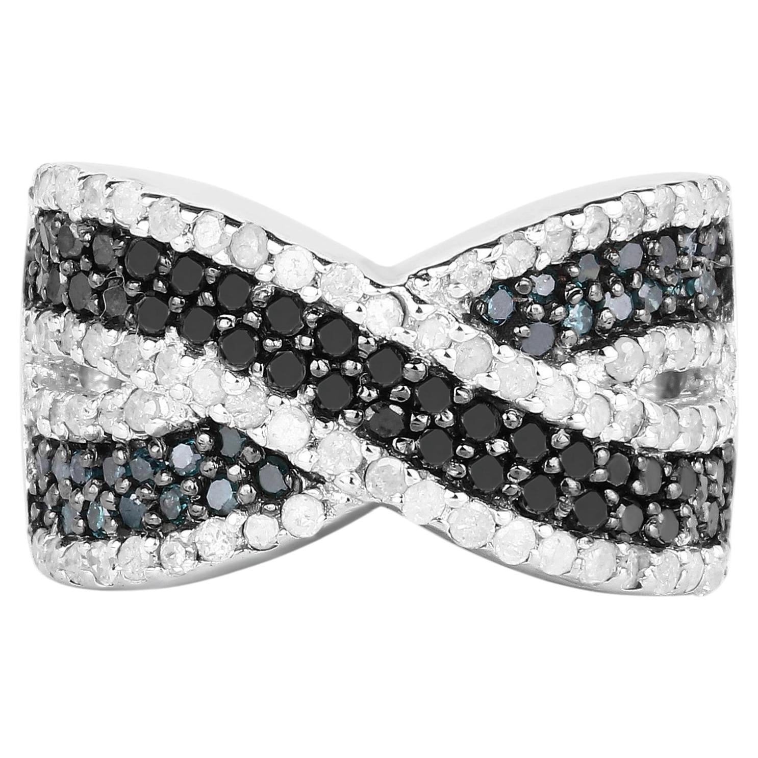 Blue Diamond Ring With White Diamonds 1.52 Carats Sterling Silver
