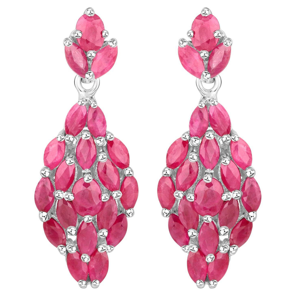 Ruby Dangle Earrings 4.1 Carats Rhodium Plated Silver