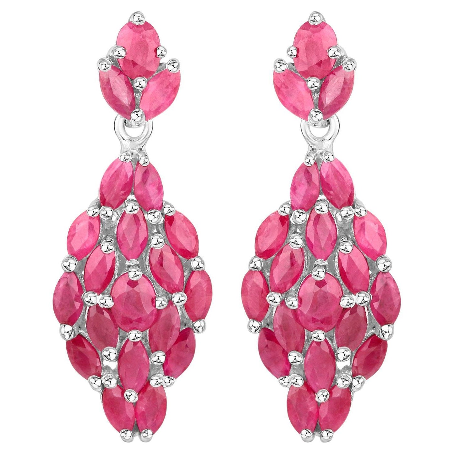 Ruby Dangle Earrings 4.1 Carats Rhodium Plated Silver
