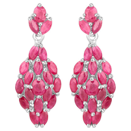 Ruby Dangle Earrings 4.1 Carats Rhodium Plated Silver