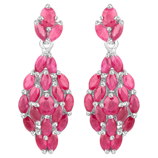 Ruby Dangle Earrings 4.1 Carats Rhodium Plated Silver