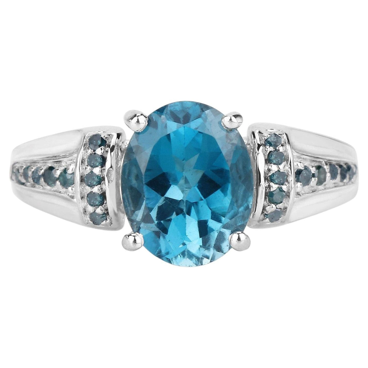 London Blue Topaz Ring With Blue Diamonds 2.68 Carats Sterling Silver