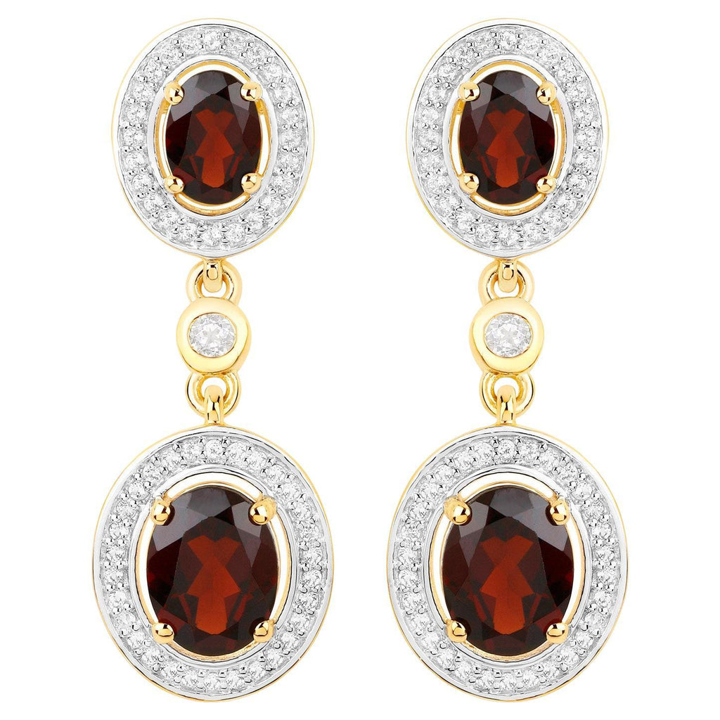 Garnet Earrings With White Topaz 6.32 Carats Gold Plated Silver
