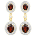Garnet Earrings With White Topaz 6.32 Carats Gold Plated Silver