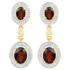 Garnet Earrings With White Topaz 6.32 Carats Gold Plated Silver