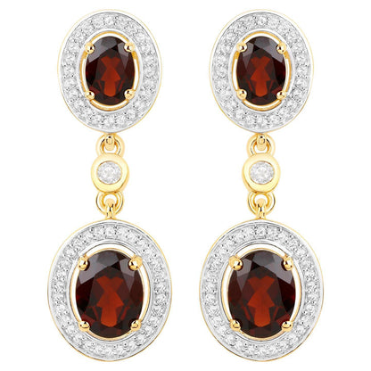 Garnet Earrings With White Topaz 6.32 Carats Gold Plated Silver
