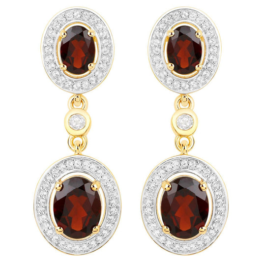 Garnet Earrings With White Topaz 6.32 Carats Gold Plated Silver