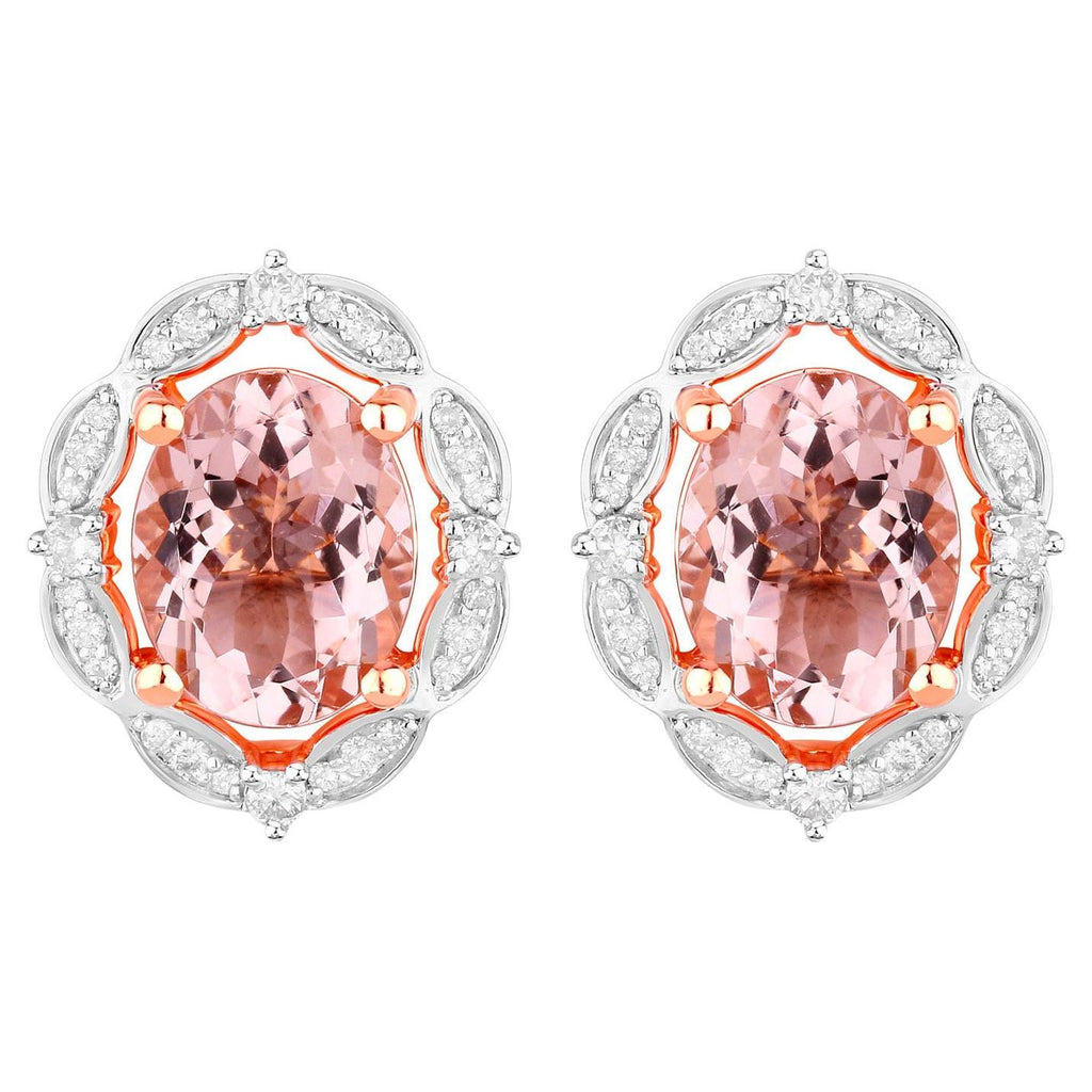 Morganite Earrings With Diamonds 3.48 Carats 14K Rose Gold
