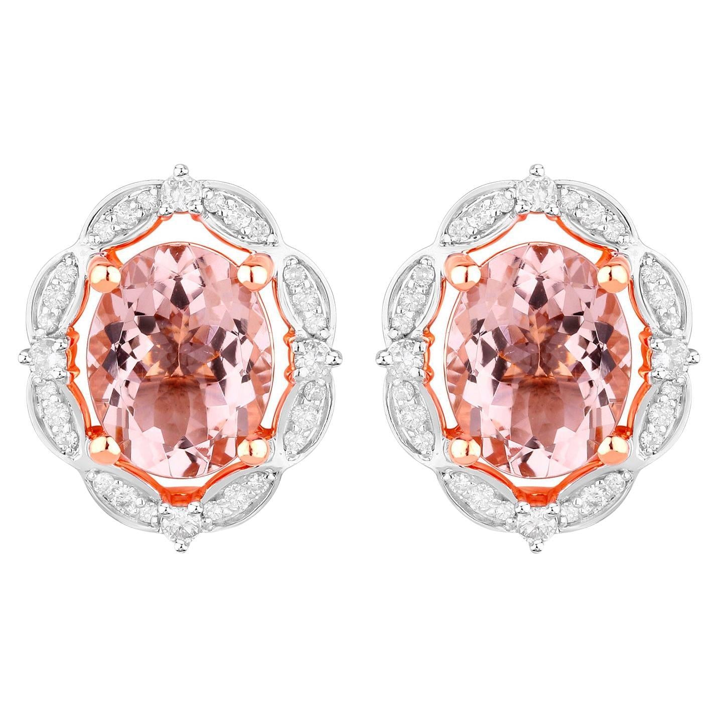 Morganite Earrings With Diamonds 3.48 Carats 14K Rose Gold