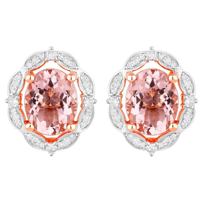 Morganite Earrings With Diamonds 3.48 Carats 14K Rose Gold