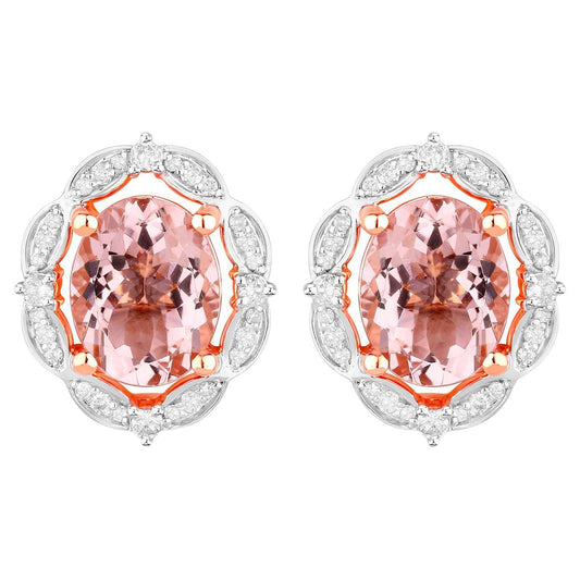 Morganite Earrings With Diamonds 3.48 Carats 14K Rose Gold
