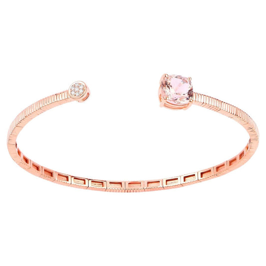 Morganite Bangle Bracelet With Diamonds 2.02 Carats 14K Rose Gold