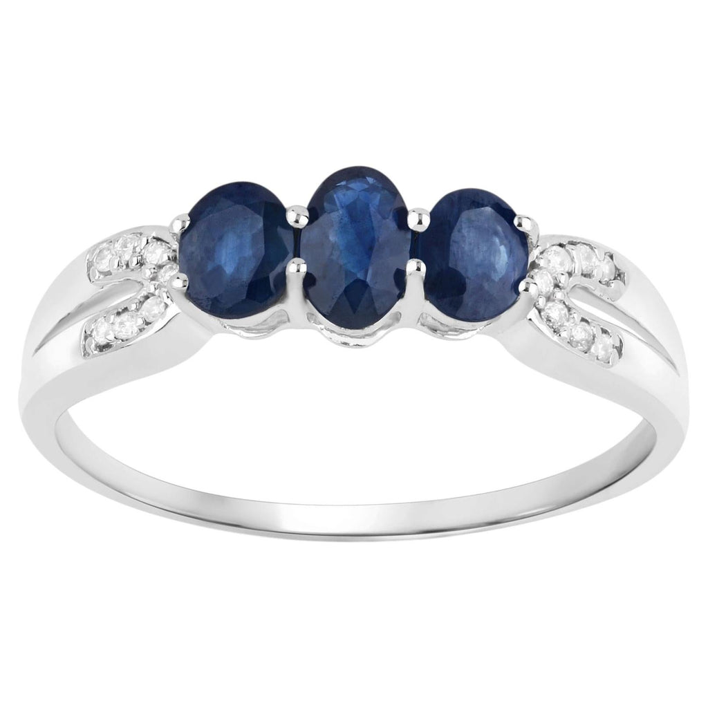 Blue Sapphire Ring With Diamonds 0.68 Carats 14K White Gold