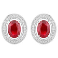 Ruby Stud Earrings Halo Diamonds 2.1 Carats 14K White Gold