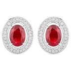 Ruby Stud Earrings Halo Diamonds 2.1 Carats 14K White Gold