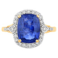 Blue Sapphire Ring With Diamonds 3.98 Carats 18K Yellow Gold