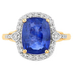 Blue Sapphire Ring With Diamonds 3.98 Carats 18K Yellow Gold