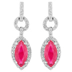 Ruby Earrings Diamonds 1.2 Carats 14K White Gold