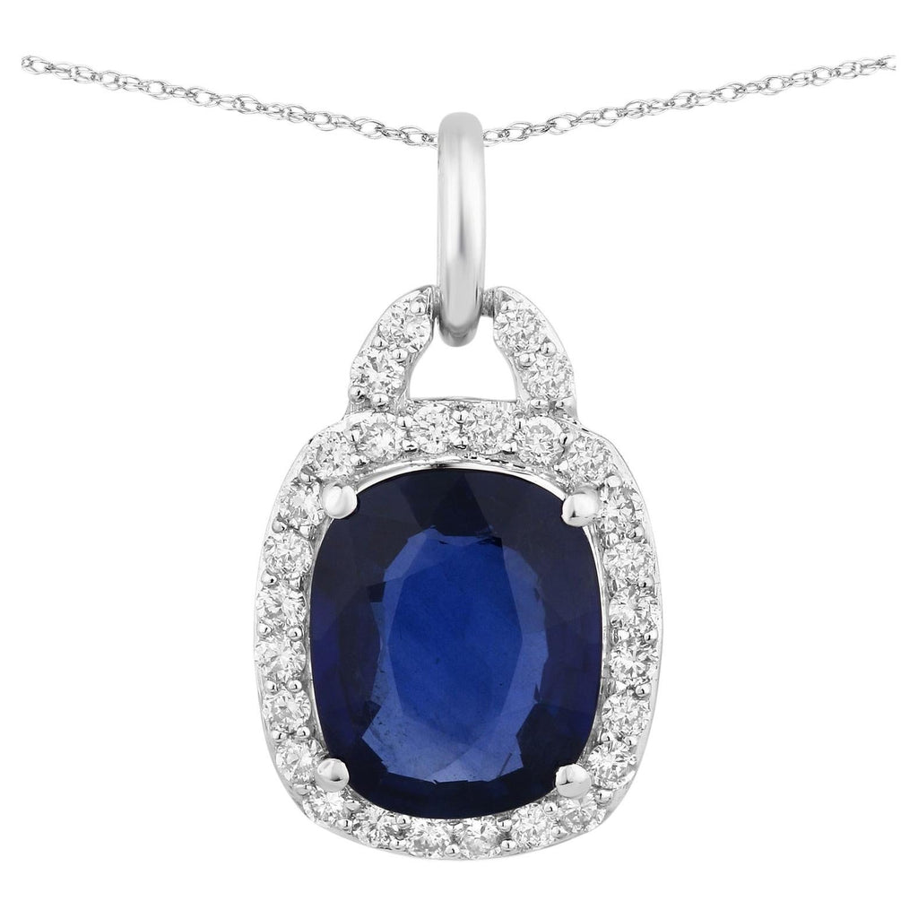 Blue Sapphire Pendant With Diamonds 2.16 Carats 18K White Gold