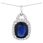 Blue Sapphire Pendant With Diamonds 2.16 Carats 18K White Gold