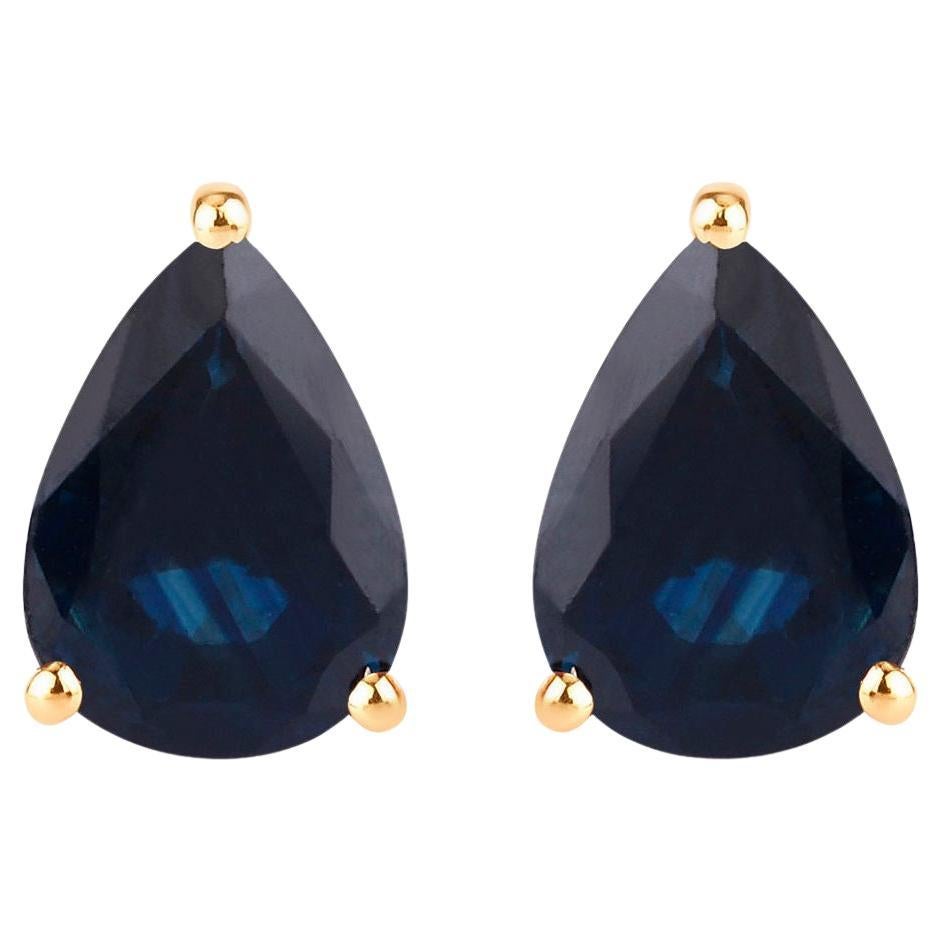 Blue Sapphire Stud Earrings 1.59 Carats 10K Yellow Gold