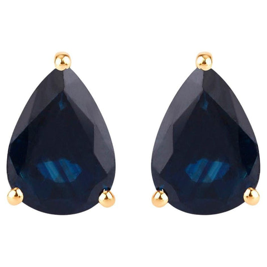 Blue Sapphire Stud Earrings 1.59 Carats 10K Yellow Gold