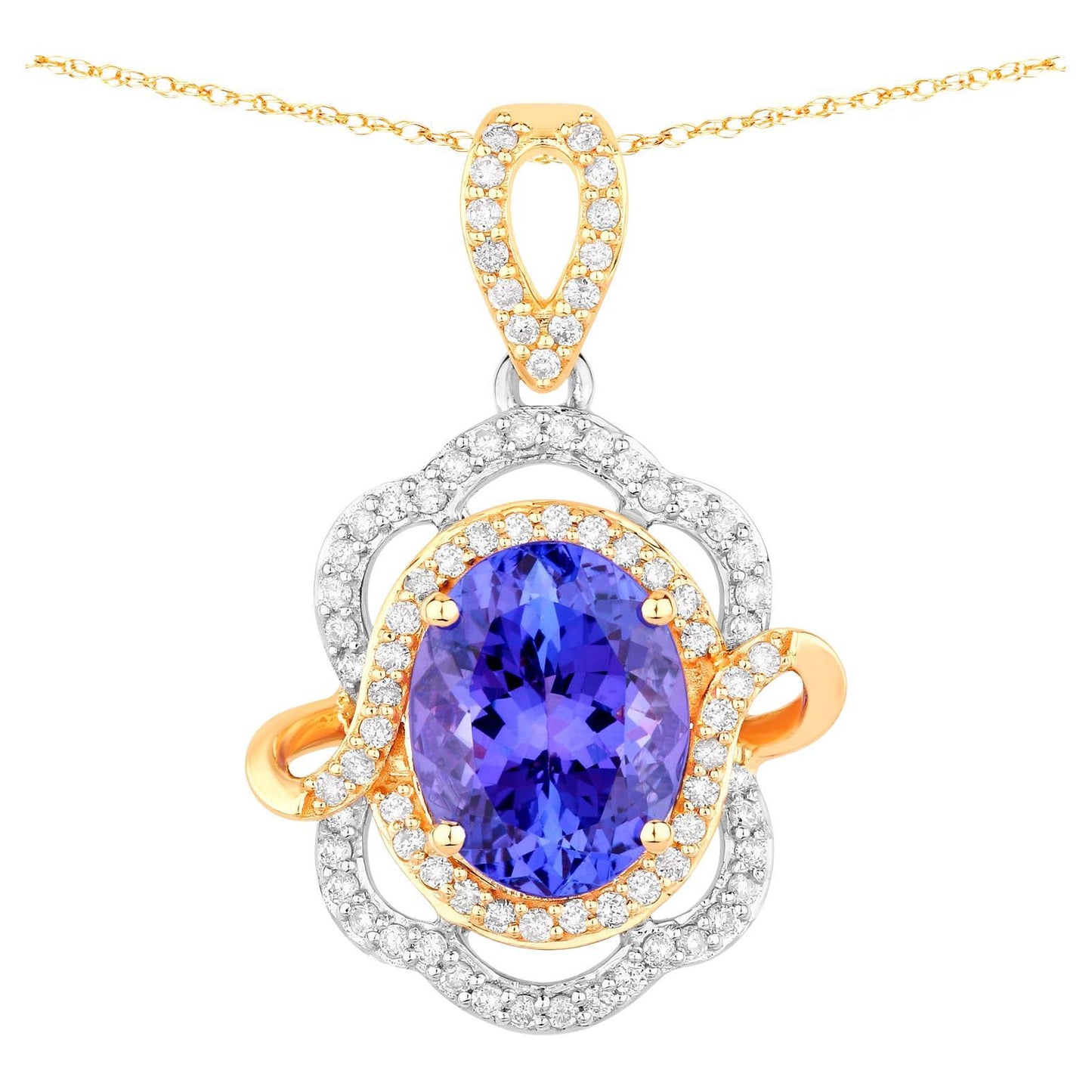 Tanzanite Pendant Necklace Diamonds 4.6 Carats 14K Gold